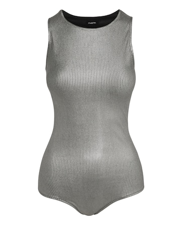 Silver Metallic Ribbed Racer Bodysuit