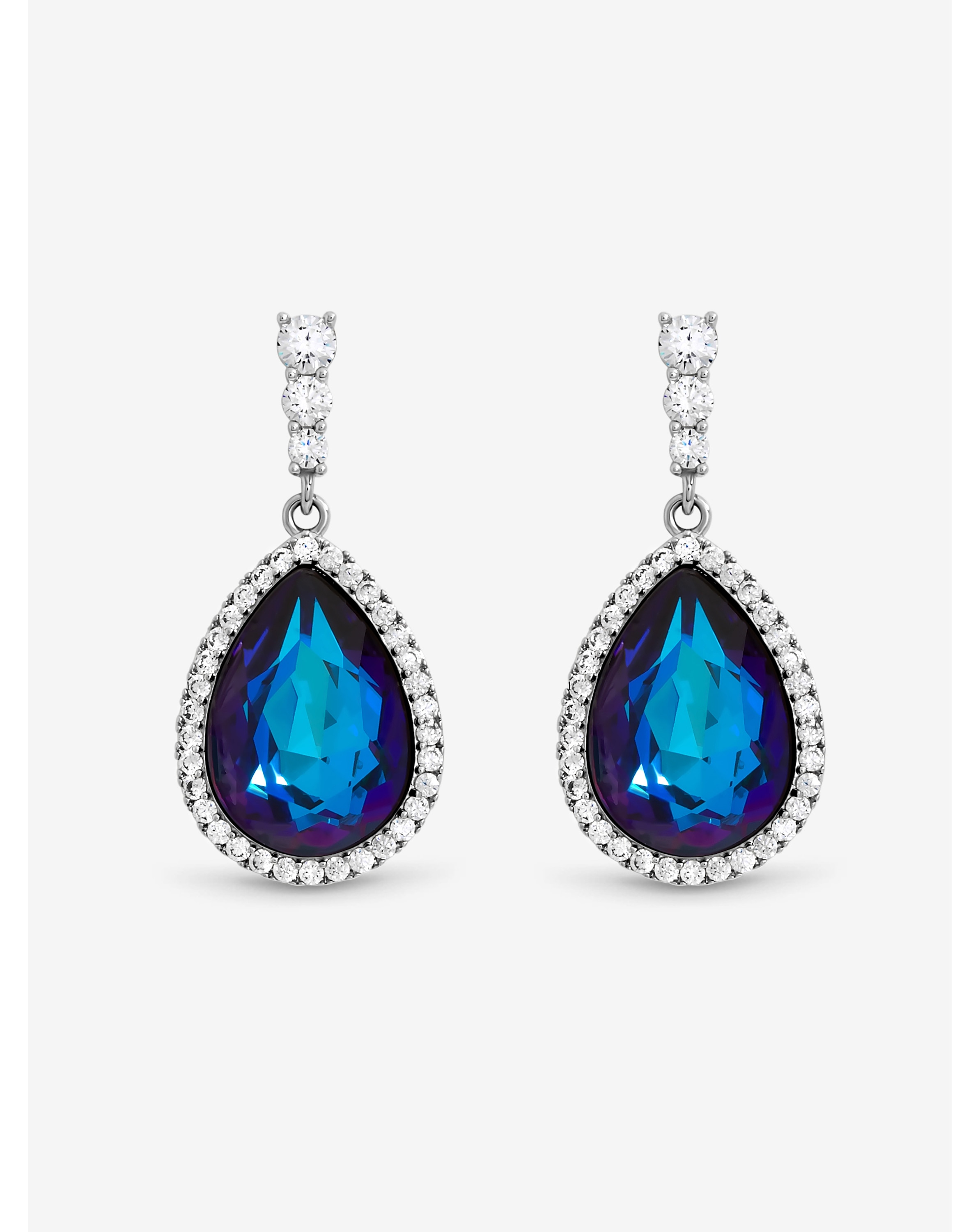 Rhodium Plated Bermunda Blue Earrings