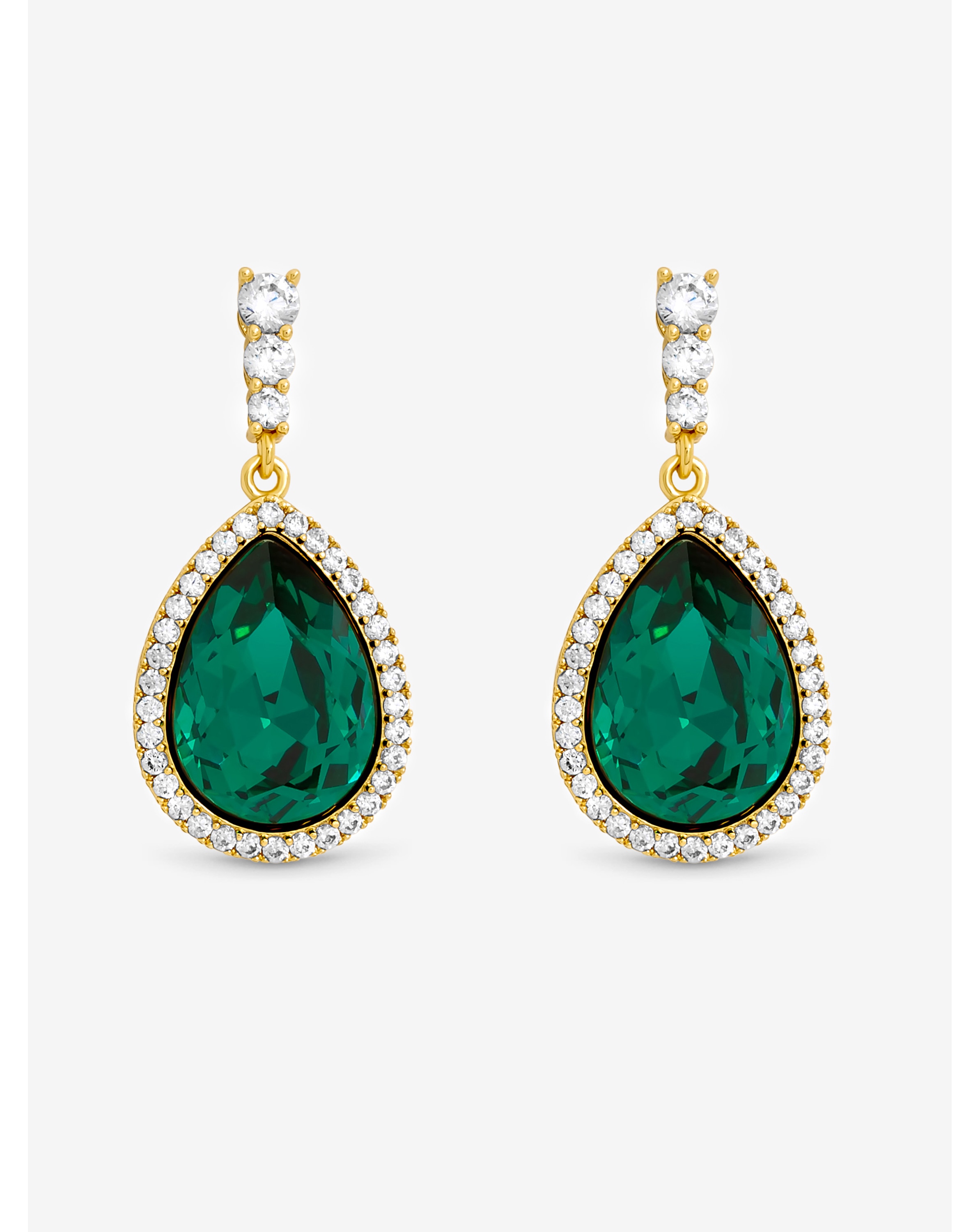 Gold Plated Emerald Pear Drop Earrings