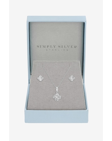Simply Silver Sterling Silver 925 Polished Diamond Cut Clover Set - Gift Box