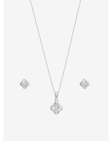 Simply Silver Sterling Silver 925 Polished Diamond Cut Clover Set - Gift Box