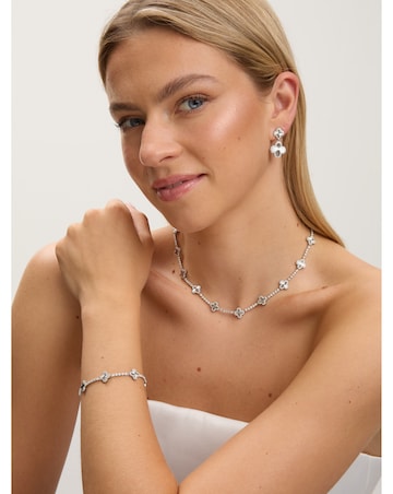 Jon Richard Rhodium Plated and Diamond Clover Double Drop Earrings - Gift Box