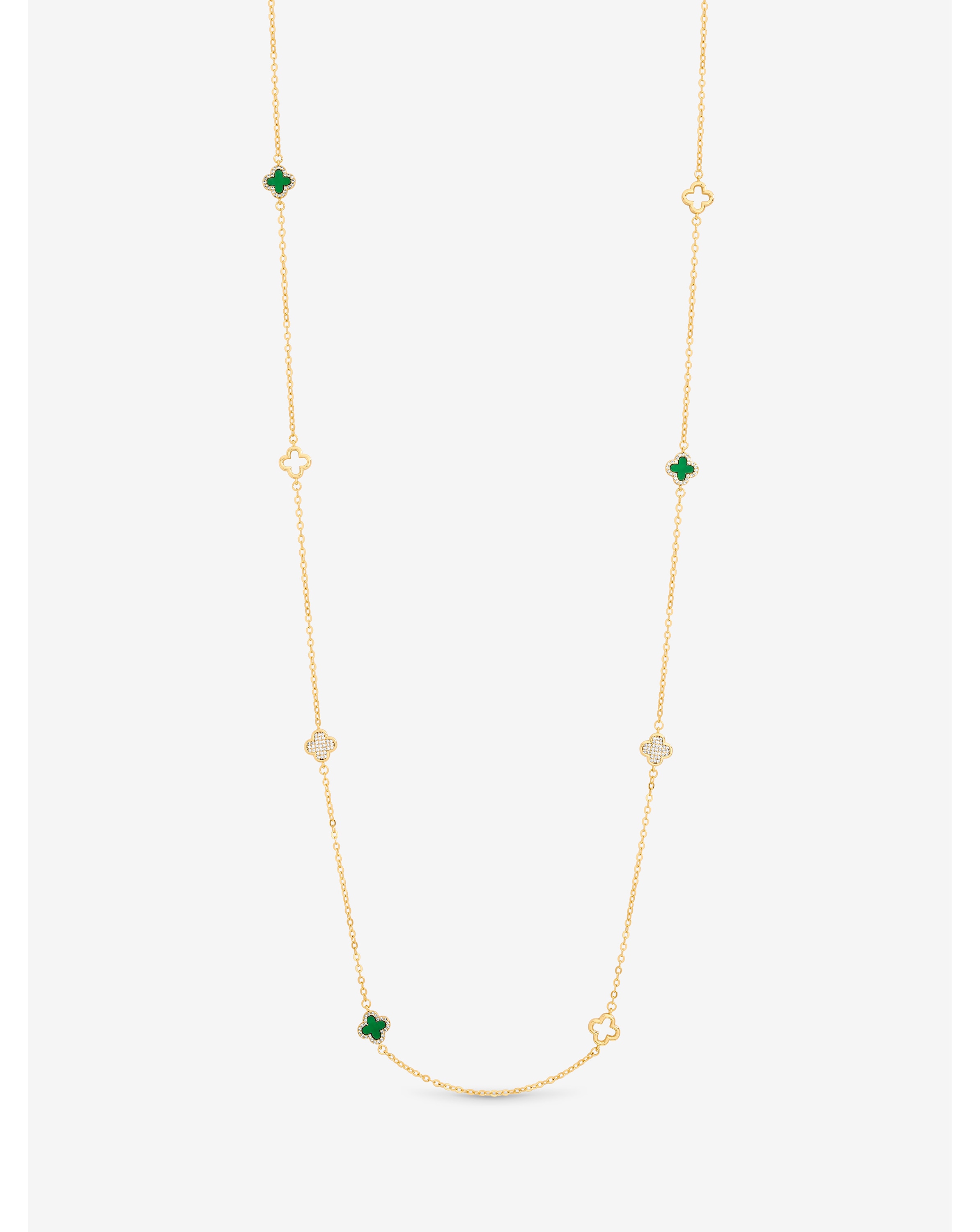 Gold Plated Malachite Clover Necklace
