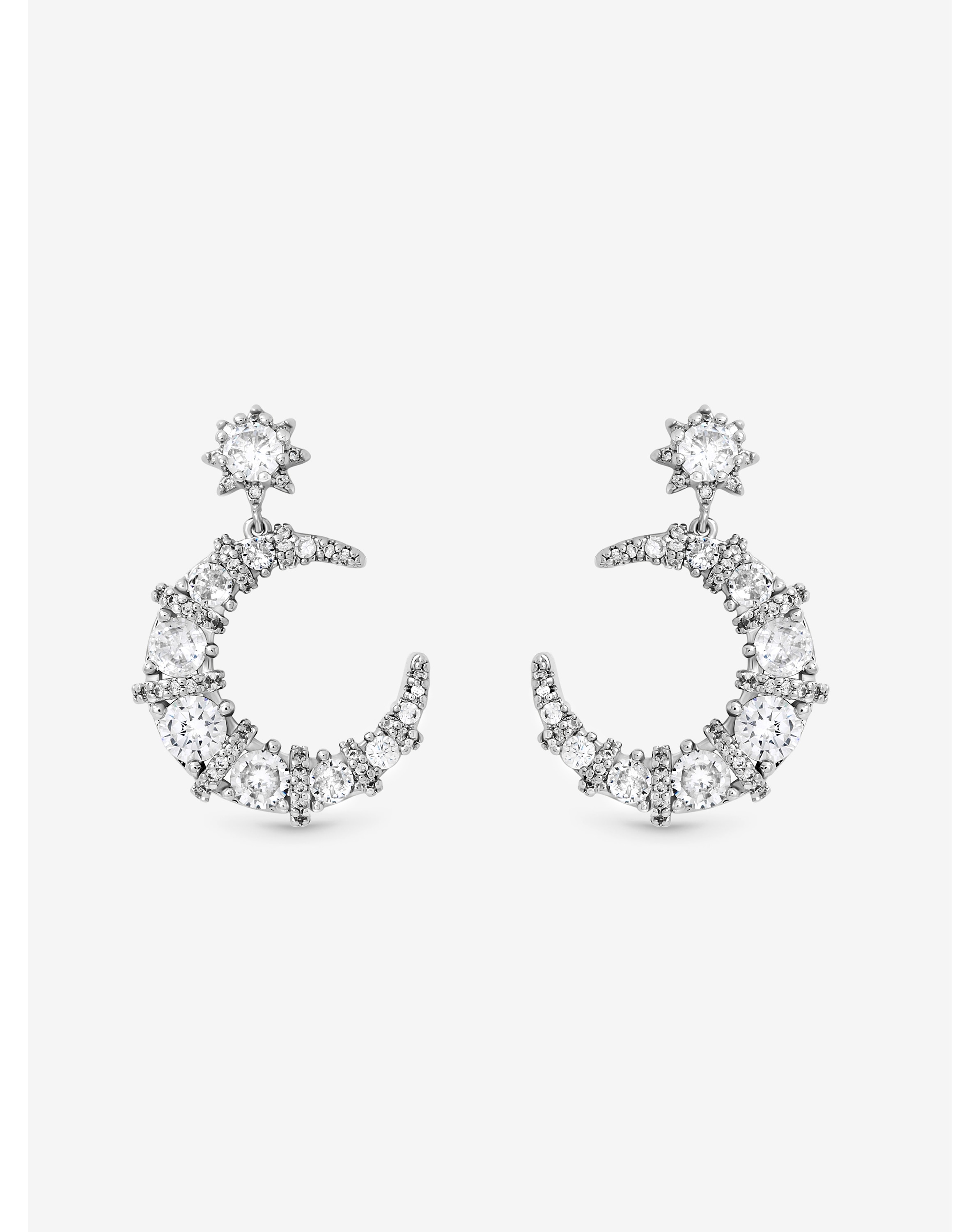 Rhodium Plated CZ Celestial Earrings
