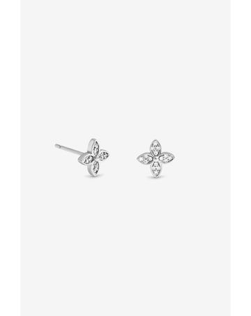 Simply Silver Sterling Silver 925 CZ Floral Clover Earrings - Gift Sleeve