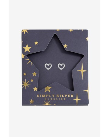 Simply Silver Sterling Silver 925 CZ Open Heart Earrings - Gift Sleeve