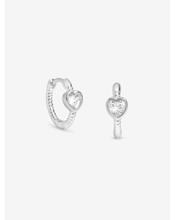 Simply Silver Sterling Silver 925 Cubic Zirconia Centre Heart Hoop Earrings