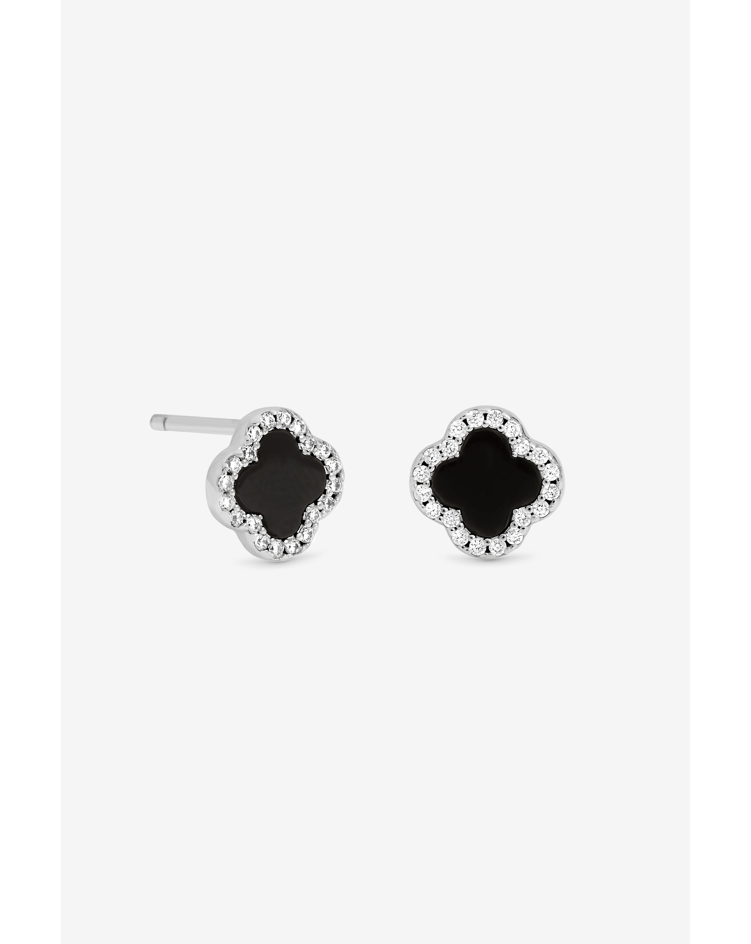 Sterling Silver 925 Jet Clover Studs