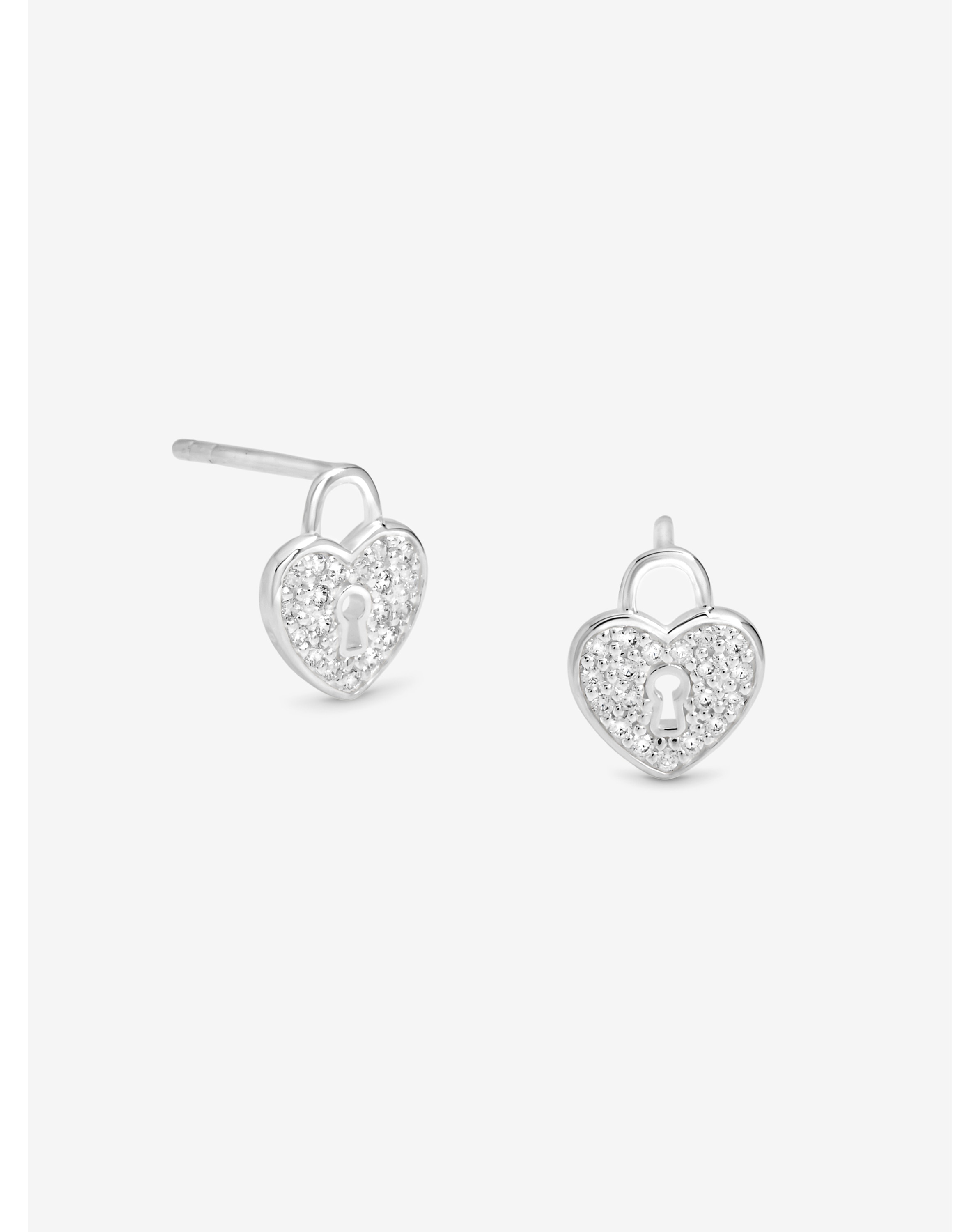 Sterling Silver 925 Padlock Heart Studs