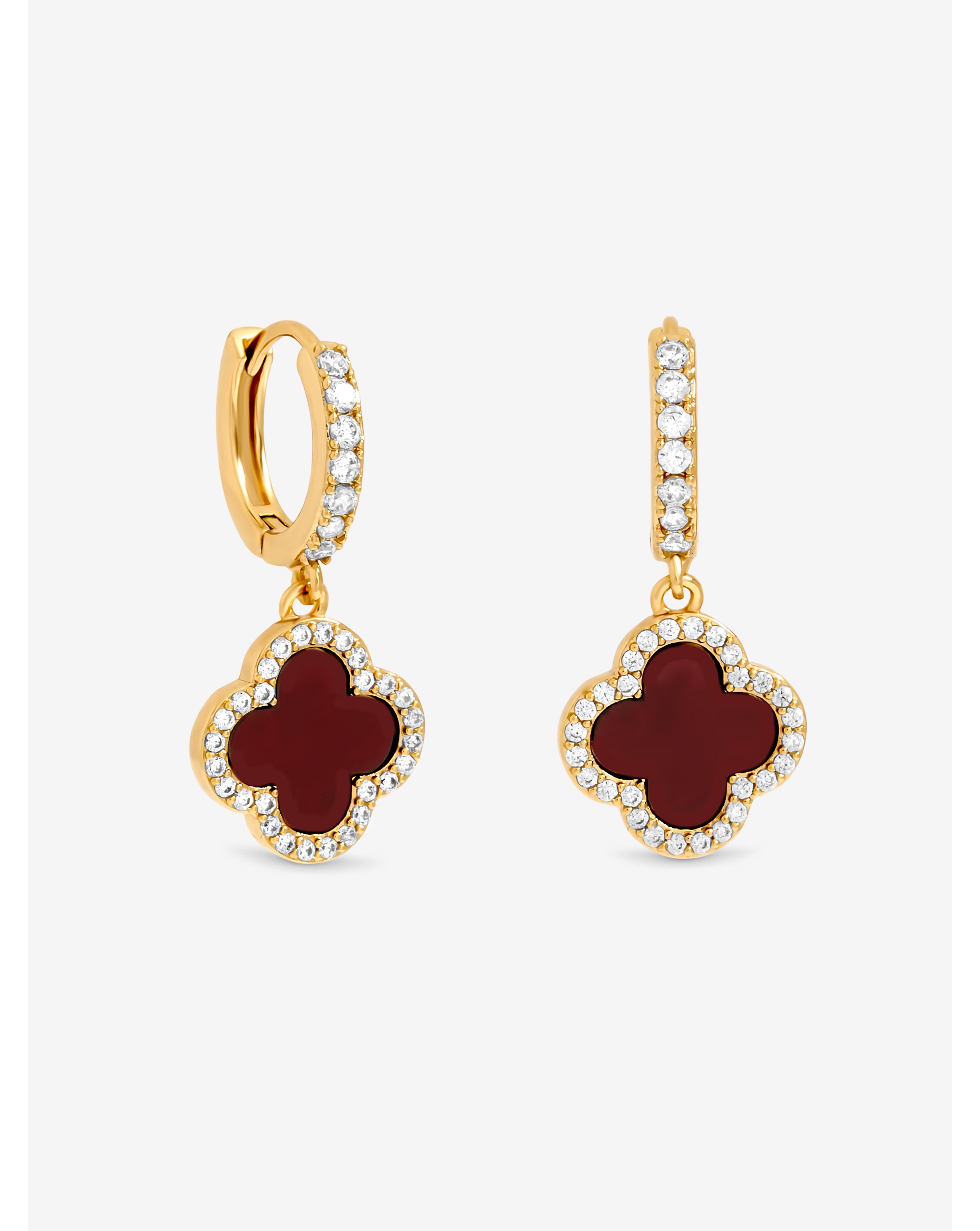 Gold Plated Carnelian Clover Huggies