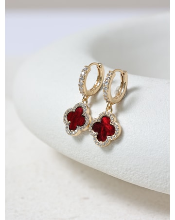 Jon Richard Gold Plated and Carnelian Clover Huggie Earrings