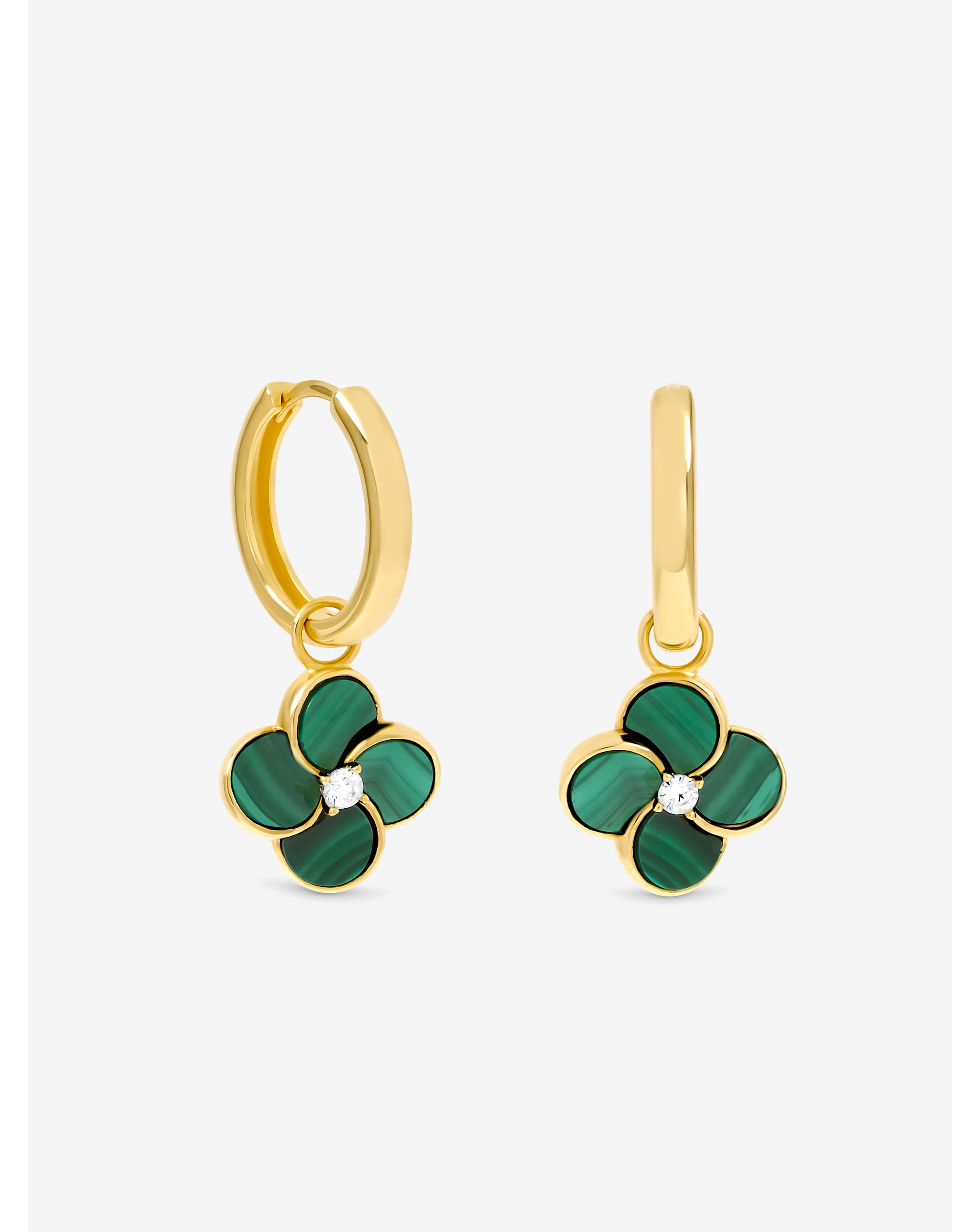 Gold Plated Malachite Clover Huggies