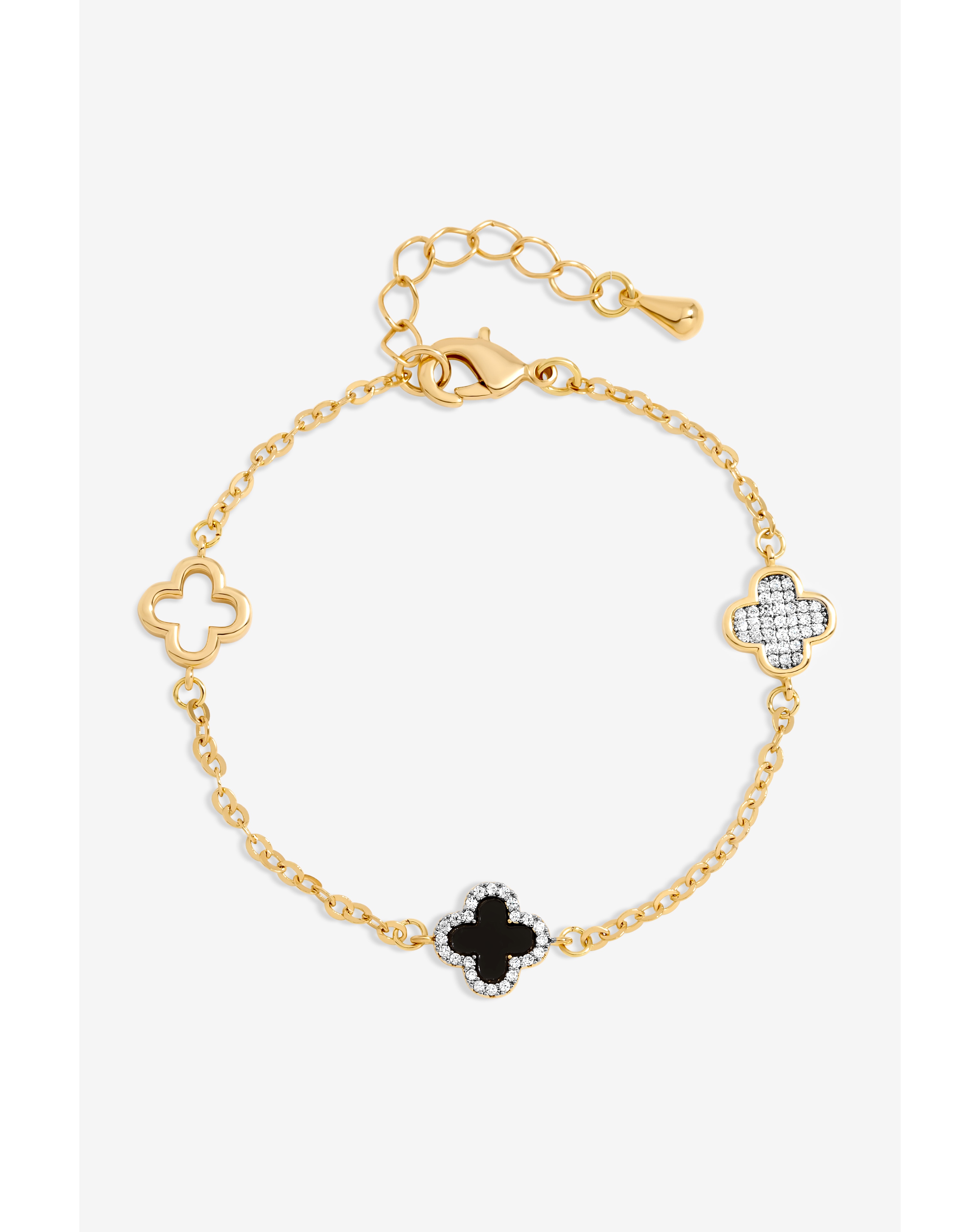 Gold Plated Pave and Jet Clover Bracelet