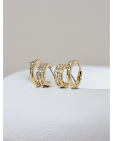 Jon Richard 14K Gold Plated Polished and Pave Hoops - Pack of 2