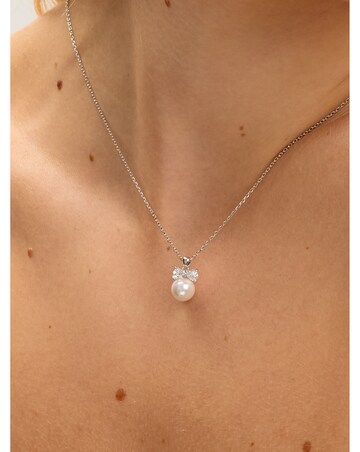 Jon Richard Rhodium Plated Crystal Bow and Pearl Drop Set - Gift Box