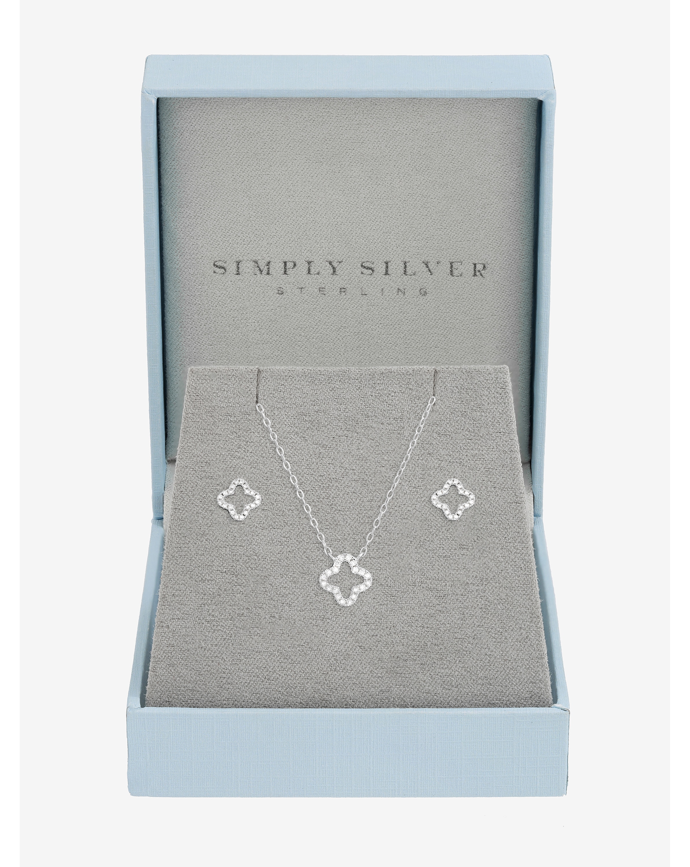 Sterling Silver 925 CZ Pave Clover Set