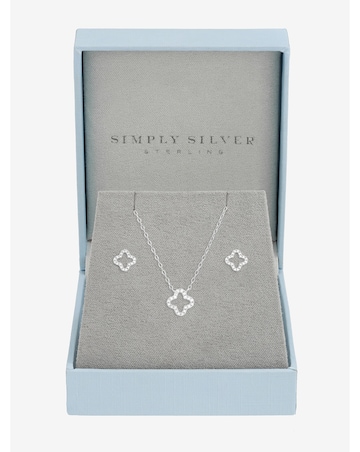 Simply Silver Sterling Silver 925 Cubic Zirconia Pave Open Clover Set - Gift Box