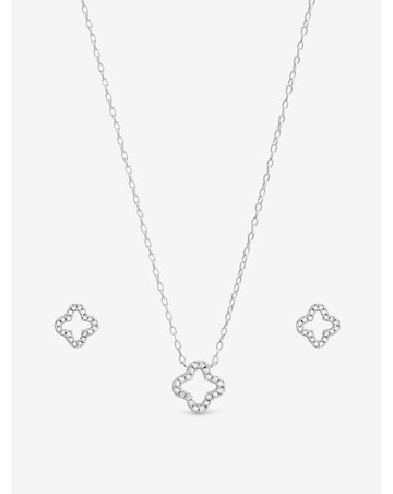 Simply Silver Sterling Silver 925 Cubic Zirconia Pave Open Clover Set - Gift Box