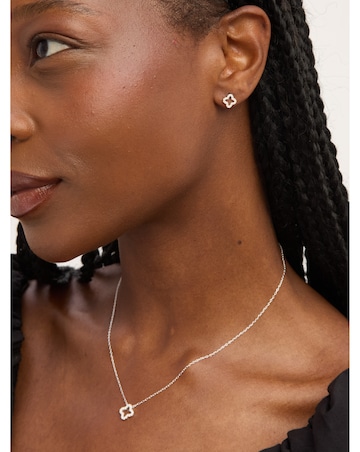 Simply Silver Sterling Silver 925 Cubic Zirconia Pave Open Clover Set - Gift Box