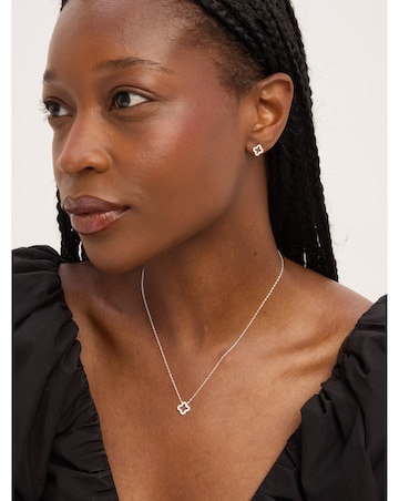 Simply Silver Sterling Silver 925 Cubic Zirconia Pave Open Clover Set - Gift Box