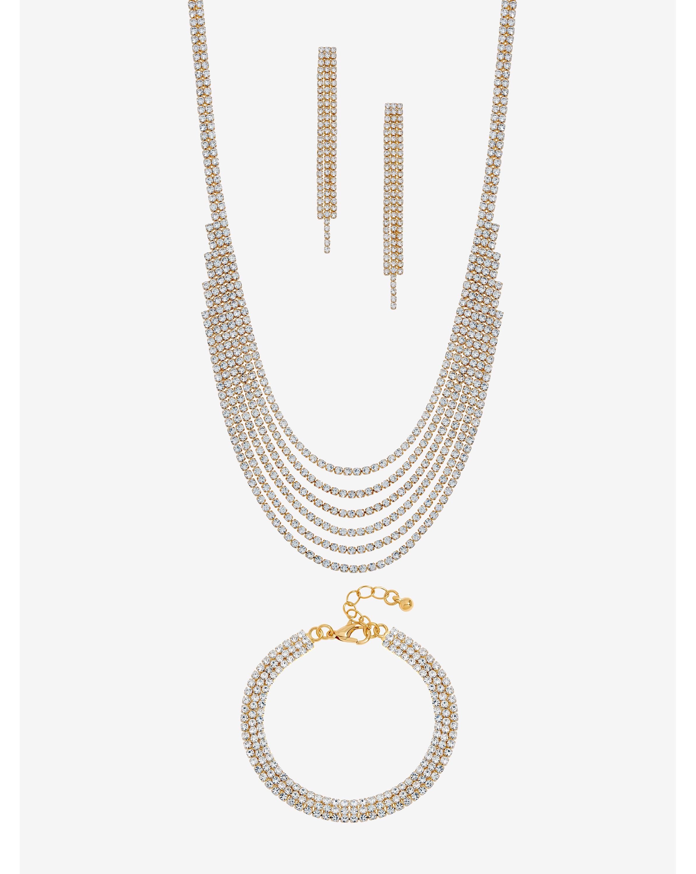 Gold Crystal Multirow Three Piece Set