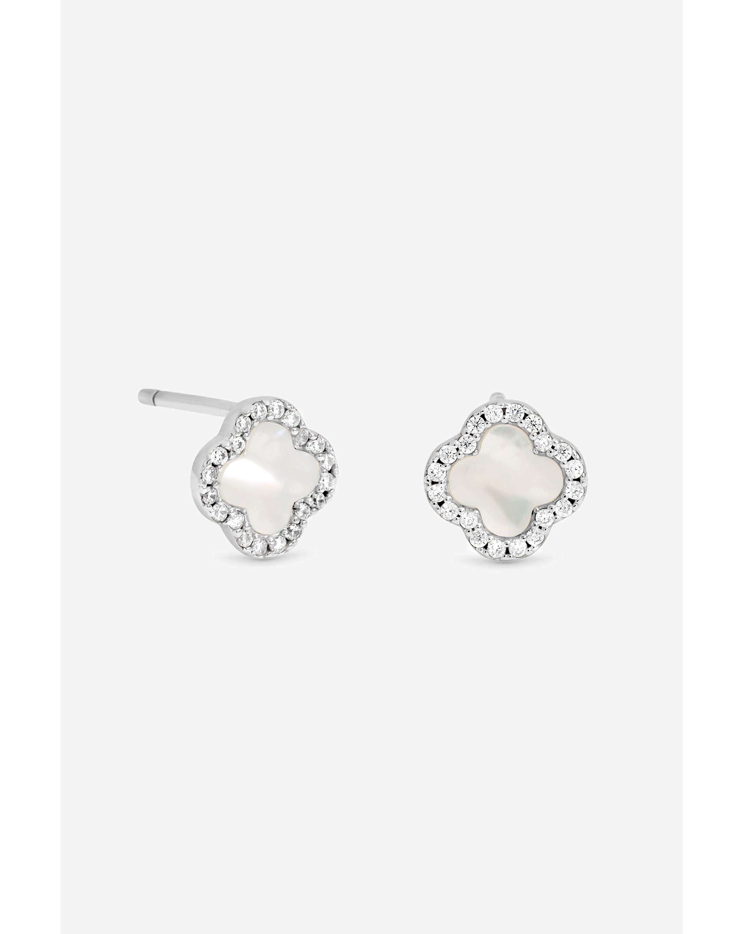 Sterling Silver Pave MOP Clover Studs