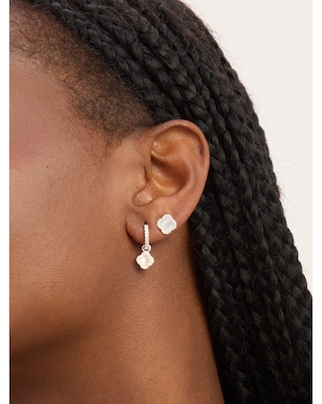 Simply Silver Sterling Silver 925 Pave Mother of Pearl Clover Stud Earrings