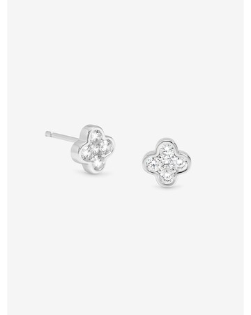 Simply Silver Sterling Silver 925 Polished and Cubic Zirconia Clover Studs
