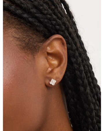 Simply Silver Sterling Silver 925 Polished and Cubic Zirconia Clover Studs