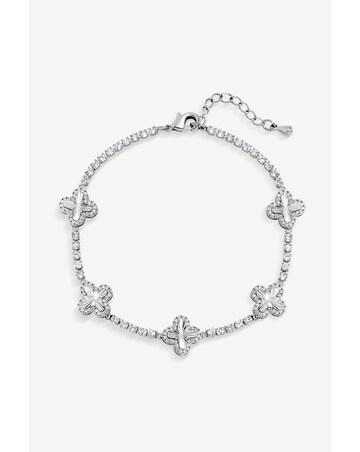 Jon Richard Rhodium Plated and Diamond Station Clover Bracelet - Gift Box