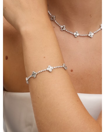 Jon Richard Rhodium Plated and Diamond Station Clover Bracelet - Gift Box