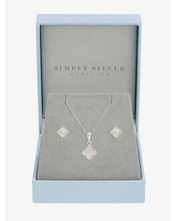 Simply Silver Sterling Silver 925 Mother of Pearl Clover Set - Gift Boxed