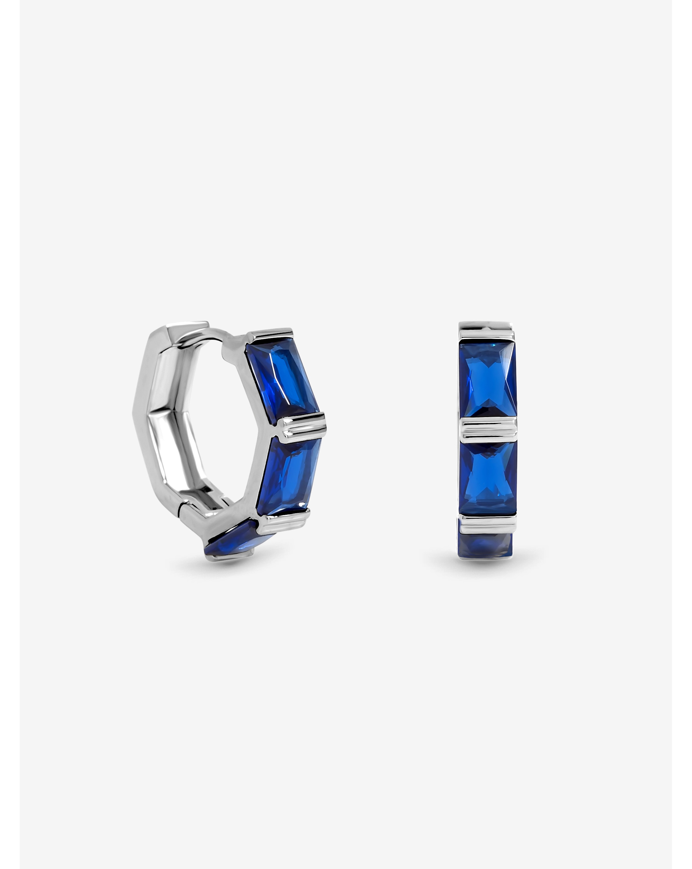 Silver Plated and Sapphire Hoop Earrings