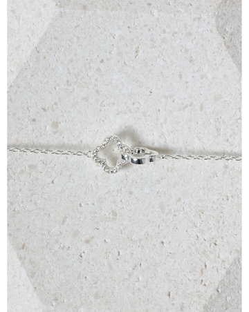 Simply Silver Sterling Silver 925 Pave Interlink Clover Bracelet - Gift Pouch