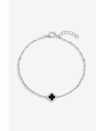Simply Silver Sterling Silver 925 Pave and Jet Clover Bracelet