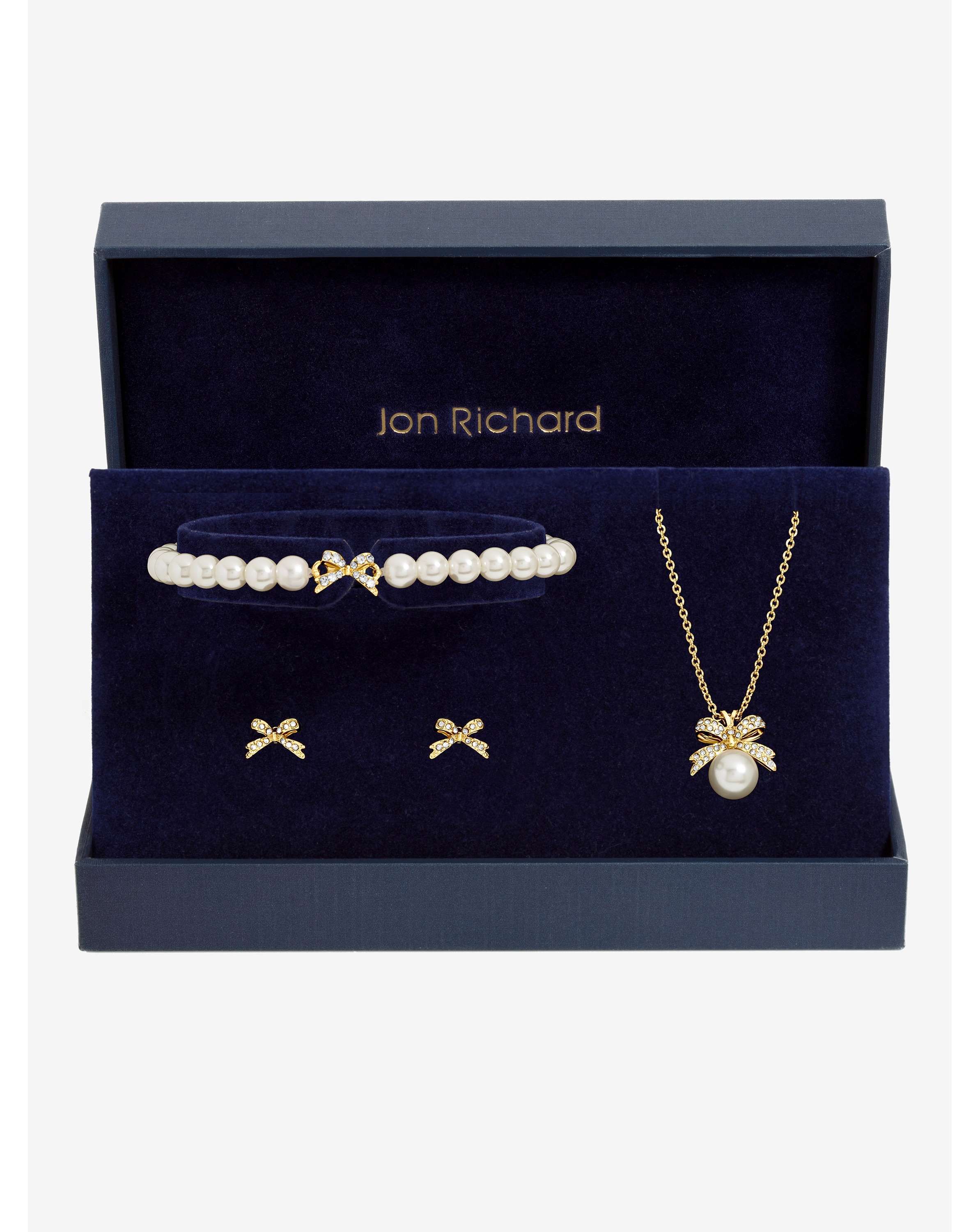 Jon Richard Gold Pearl Bow Trio Set