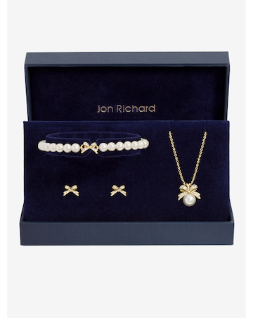 Jon Richard Gold Plated Pearl and Crystal Bow Trio Set - Gift Box
