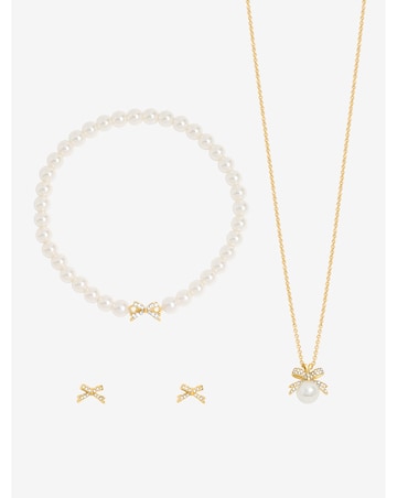 Jon Richard Gold Plated Pearl and Crystal Bow Trio Set - Gift Box