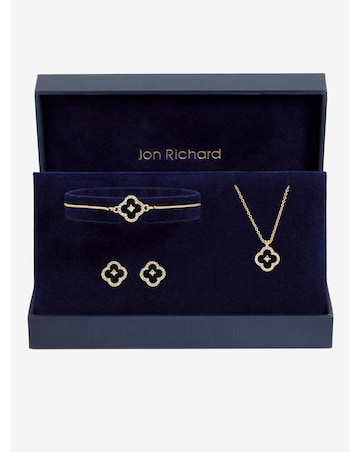 Jon Richard Gold Plated and Jet Clover Trio Set - Gift Box