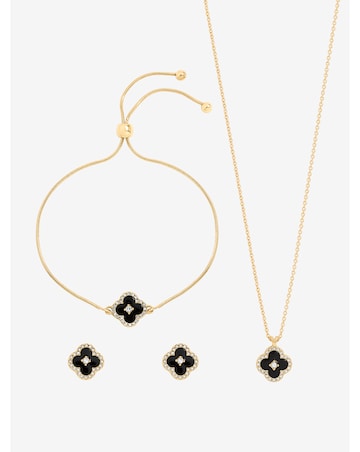 Jon Richard Gold Plated and Jet Clover Trio Set - Gift Box