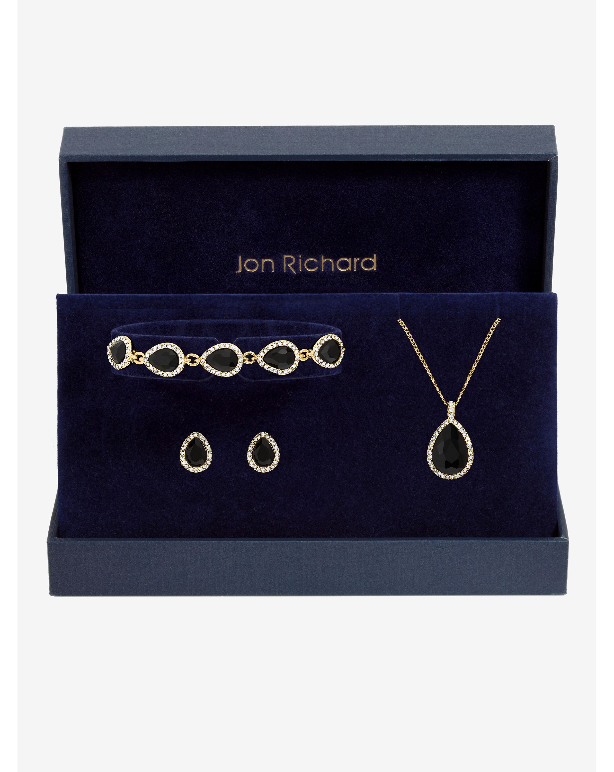 Jon Richard Gold & Jet Pear Drop Set