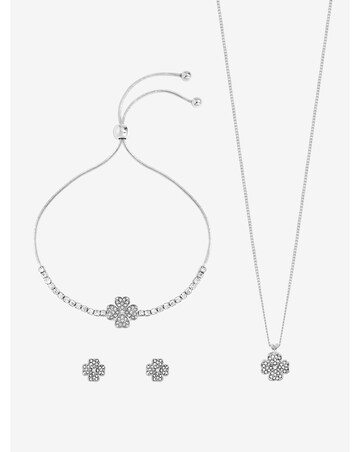 Jon Richard Silver Plated and Pave Clover Trio Set - Gift Box