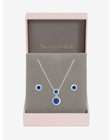 Jon Richard Rhodium Plated and Cubic Zirconia Sapphire Drop Set - Gift Box