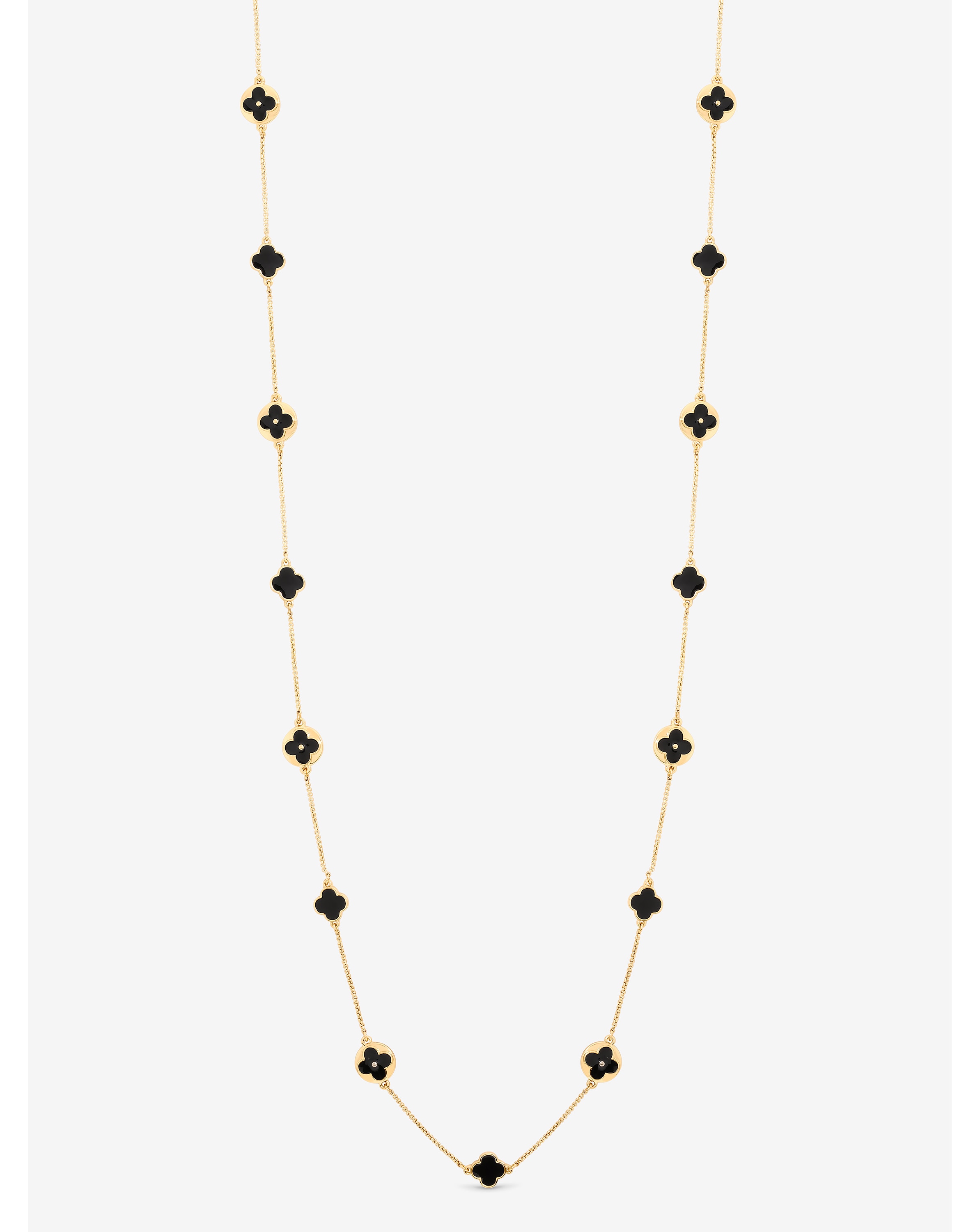 Gold & Jet Long Clover Necklace