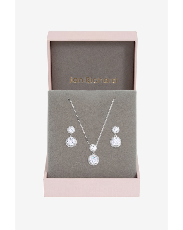 Jon Richard CZ Halo Drop Set - Gift Box