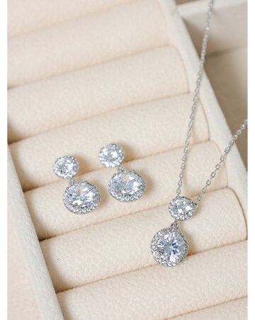 Jon Richard Rhodium Plated and Cubic Zirconia Double Halo Drop Set - Gift Box