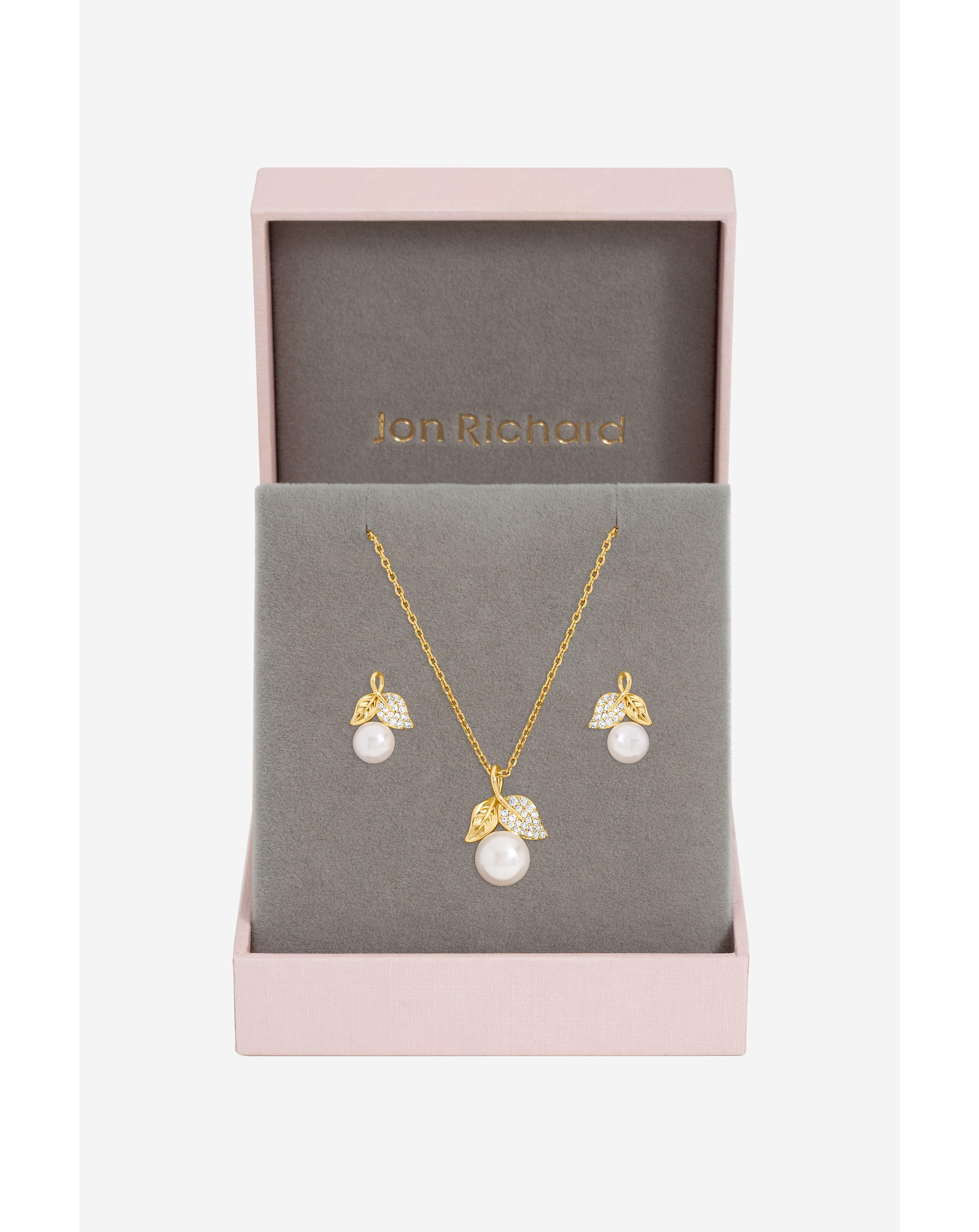 Jon Richard CZ Pearl Leaf Set - Gift Box