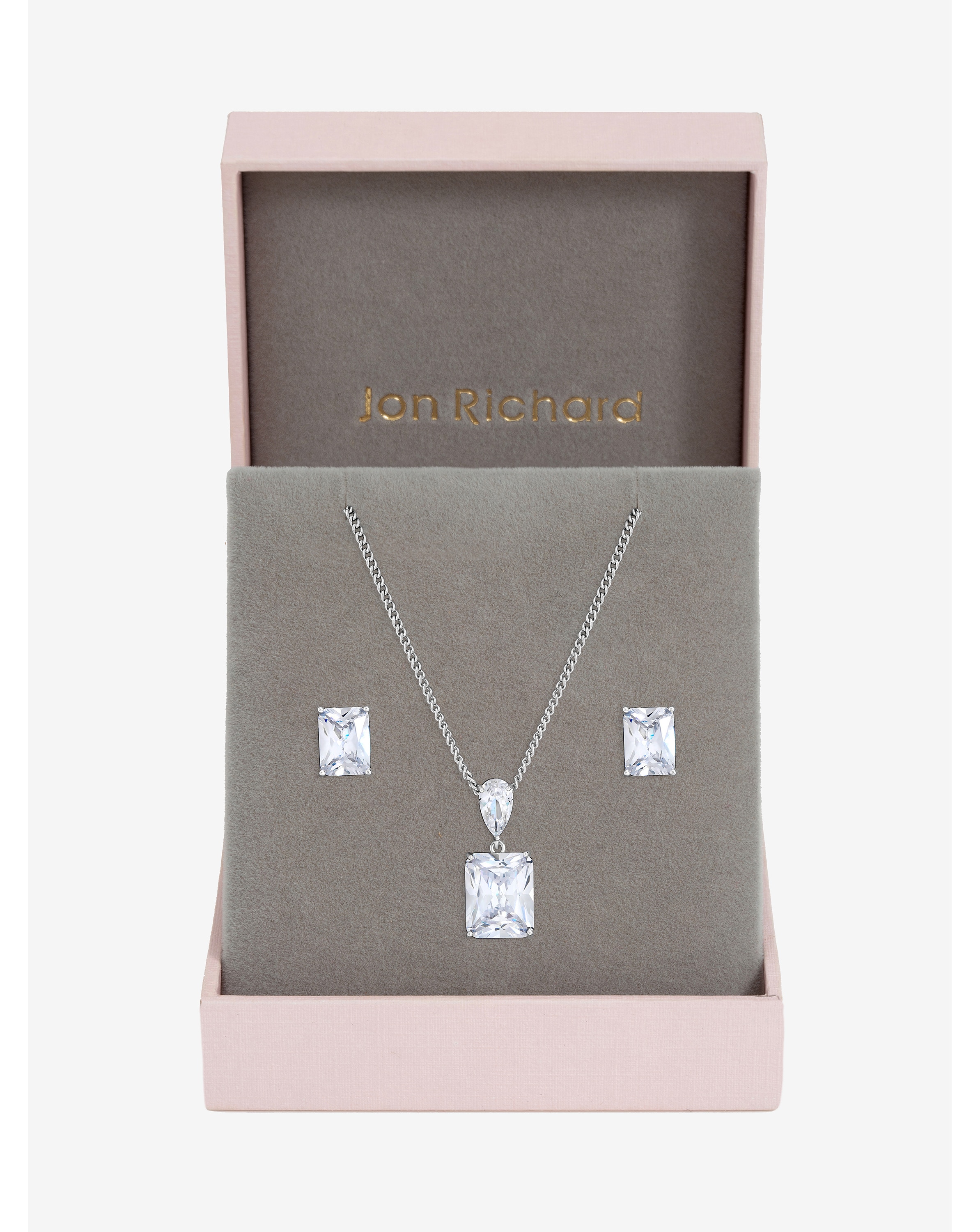 Rhodium Plated Crystal Pendant Set