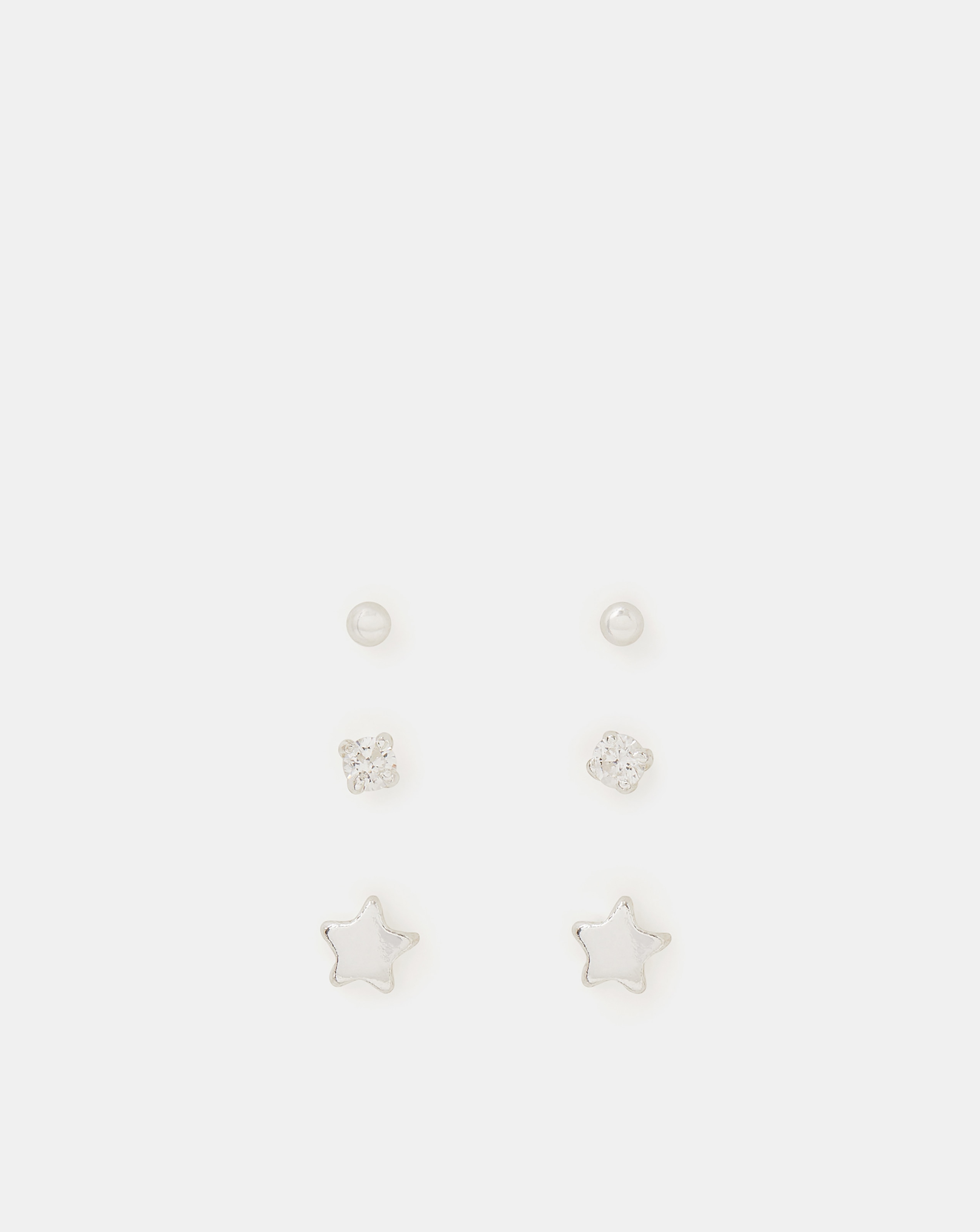 Accessorize 3Pk Sterling Stud Earrings