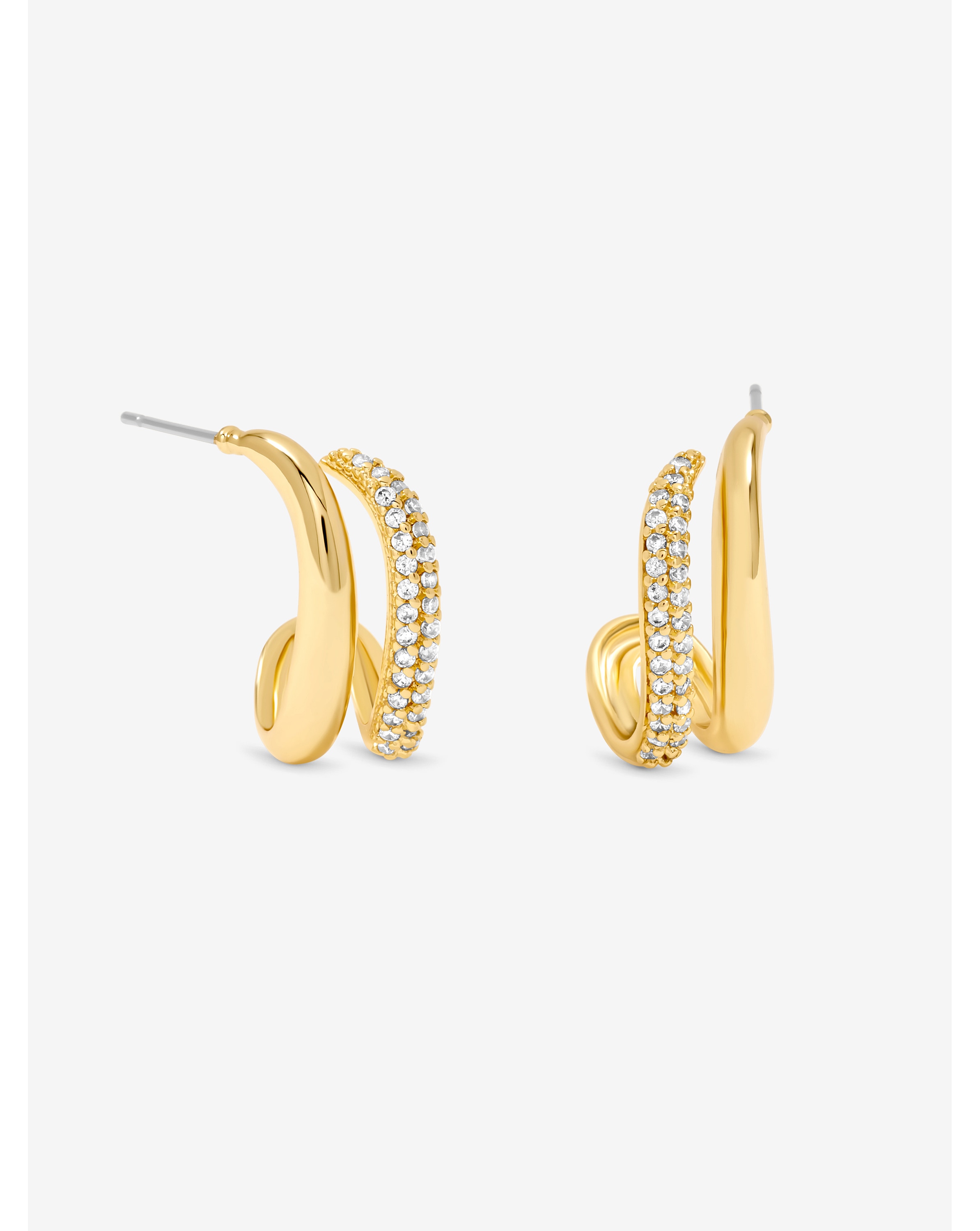 Gold Plated Pave Double Row Hoops
